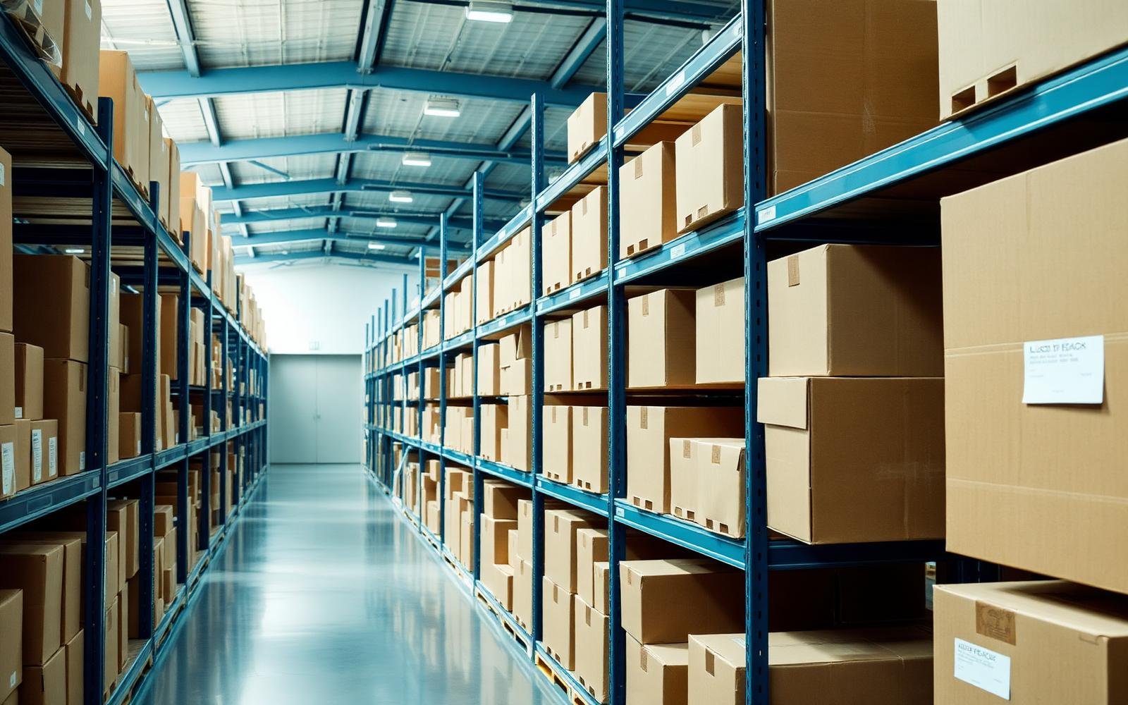 Organised shelving with packed orders inside our fulfillment facility